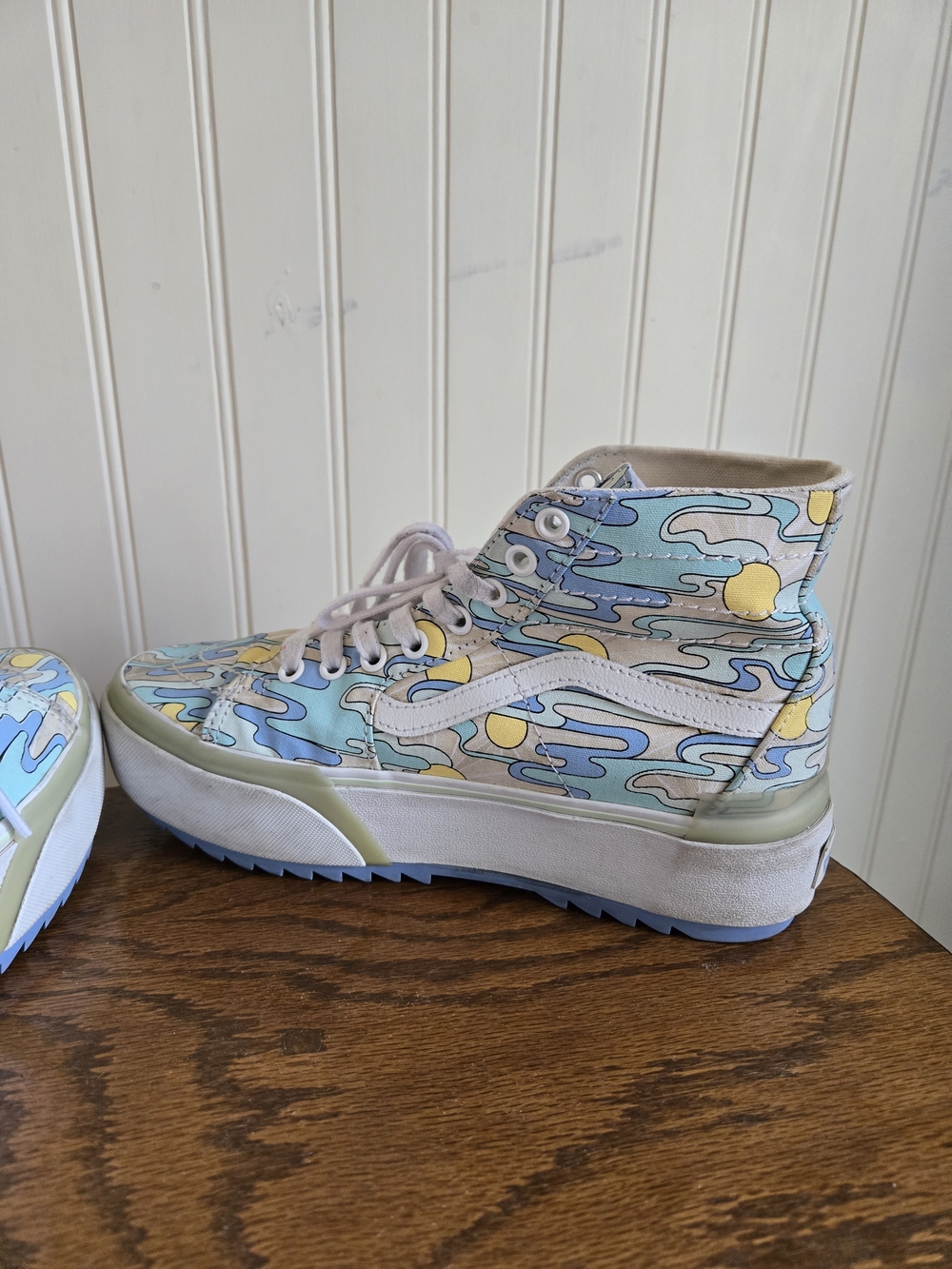 Vans High-Top Platform Sneakers in Pastel Blue & Yellow - Picture 9 of 12